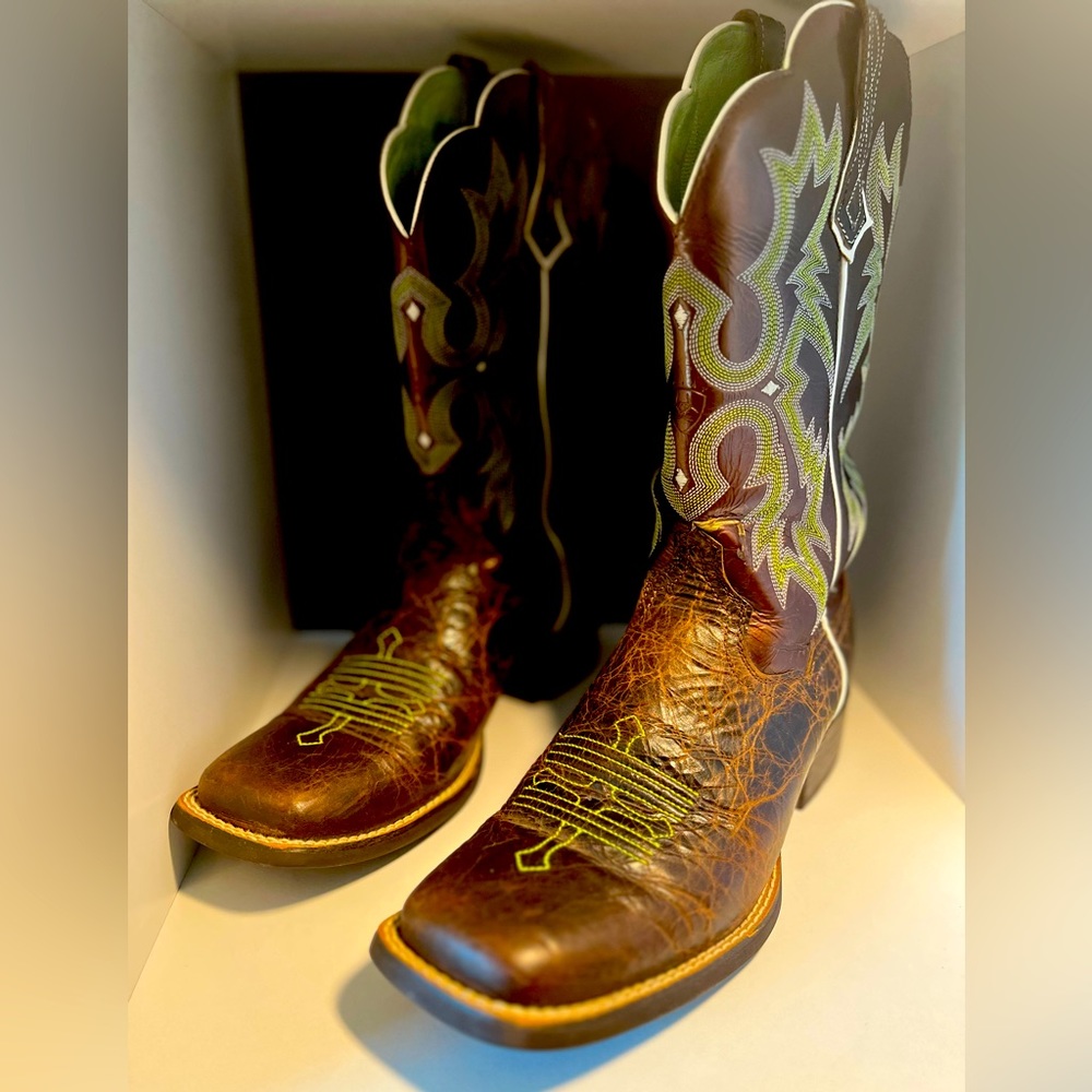 Ariat Brown Boots with green stitching